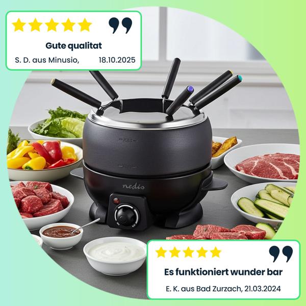 Fondue-Set für 6 Personen – Elektrisch, 2,3 l, 800W, perfekt für Käse-, Fleisch- & Schokofondue, inkl. Fondue-Gabeln, Antihaft, stilvolles Design