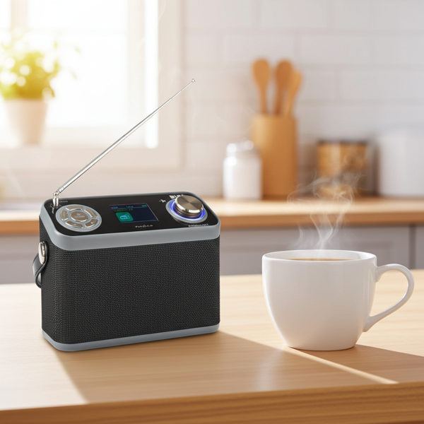 Radio Numérique DAB+/FM Design - Bluetooth USB Batterie Portable - Écran Couleur TFT 2.4" Noir - Son 24W Peak - Réveil - 15h Autonomie