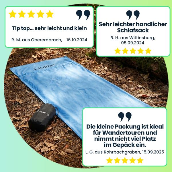 2er-Set Ultraleichter Hüttenschlafsack, atmungsaktive Mikrofasern, nur 200g, inkl. Nylon Kompressionsbeutel, Schlafsack für Camping, Reise, Hotels