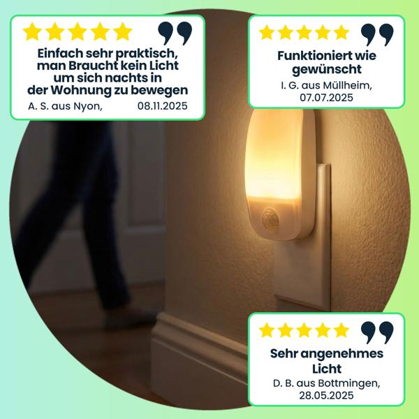 Energieeffizientes Plug-in LED Nachtlicht mit Bewegungssensor und Dämmerungssensor, Praktisch für die Steckdose, Orientierungslicht, warmweiss