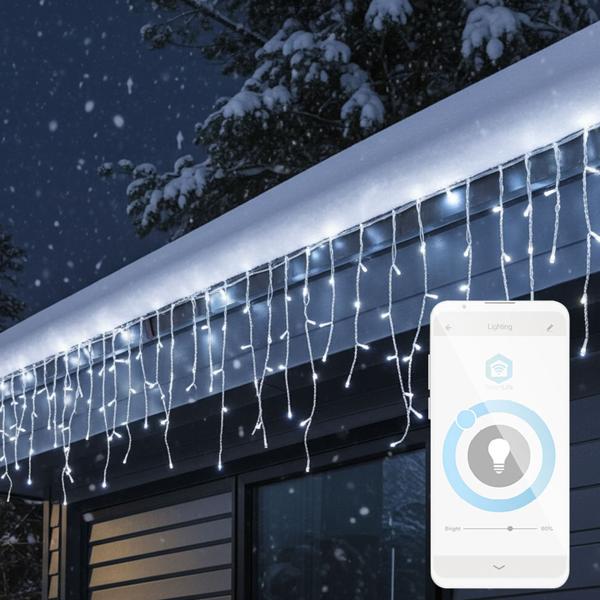 WLAN smart icicle fairy lights, 400 LEDs, cold white, IP65, 8 m