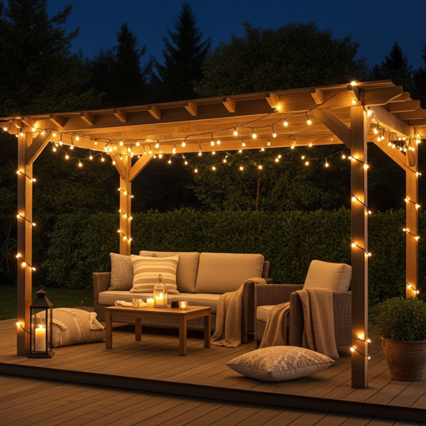 LED Lichterkette 14,4 m, 192 LEDs, warmweiss, batteriebetrieben, 7 Lichtmuster, IP44, energiesparend & flexibel für Innen- & Aussenbeleuchtung