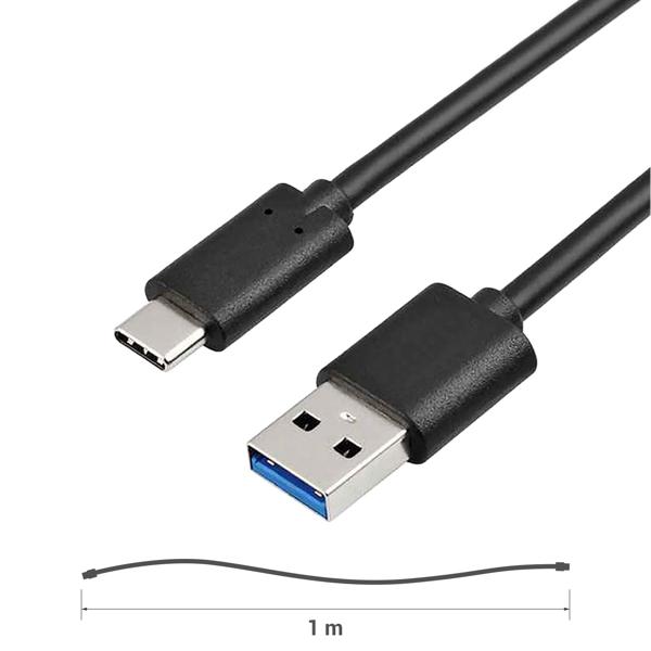 lot de 2 câbles de connexion, câble USB 3.0 avec USB Type-C, mâle, 1,0 mètre, noir