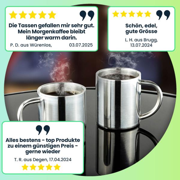 Thermobecher, Edelstahl, 2-er Set, doppelwandig, 200 ml