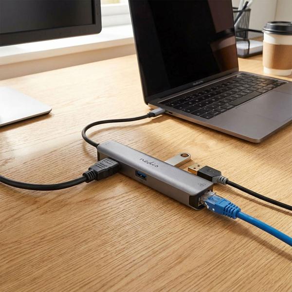 Adattatore multiporta USB 3.2, da USB-C a HDMI/RJ45/3xUSB-A - Docking station compatta per opzioni di connessione estese