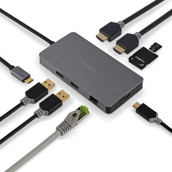 USB-C hub with 2x HDMI, Ethernet, USB-A/C, PD3 & card reader - All connections in one, the ultimate multiport adapter