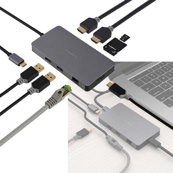 USB-C hub with 2x HDMI, Ethernet, USB-A/C, PD3 & card reader - All connections in one, the ultimate multiport adapter