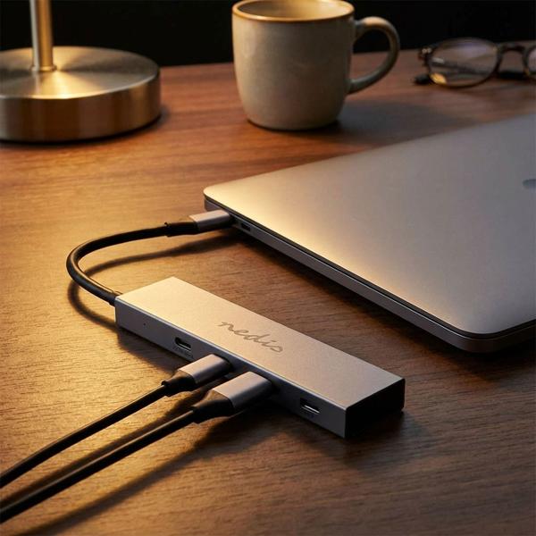 Hub USB-C a 4 porte – USB-C maschio a 4 USB-C femmina – USB SuperSpeed 10 Gbps, 1x PD3.0 100 W, 3x USB-C 3.2 Gen 2 – custodia in alluminio – plug & play