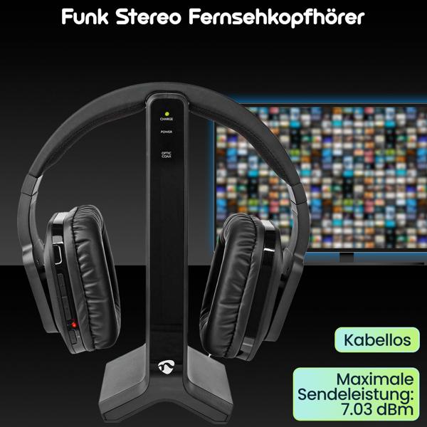 Kabelloser Funk Stereo Fernsehkopfhörer, 25 m Reichweite, TV-Headphones mit Ladestation, Verstellbarer Kopfbügel, gepolsterte Ohrmuscheln