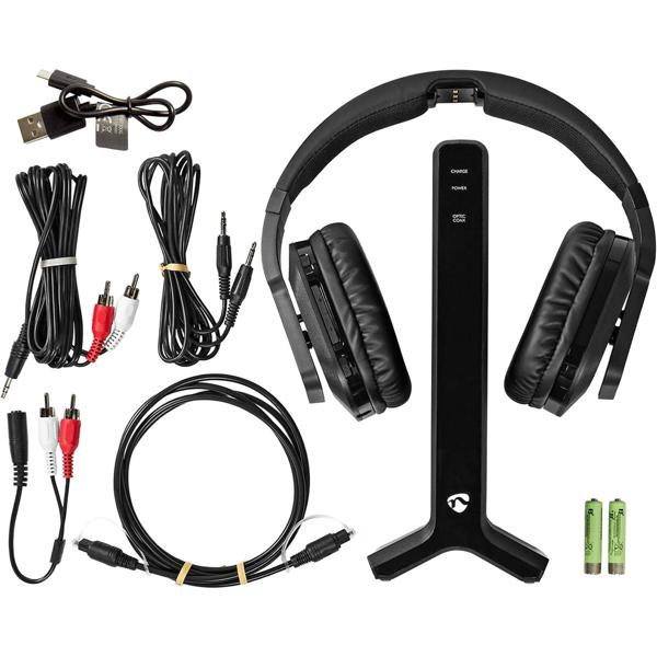 Casque TV stéréo sans fil avec station de charge – 25 m de portée, arceau réglable, coussinets confortables