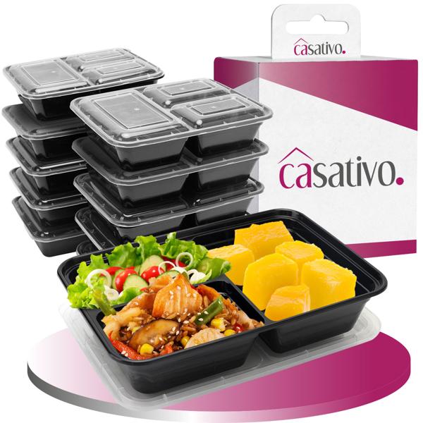 20 Meal Prep Boxen m. Deckel u. 3 Fächern, Bento-Boxen für 1,2 l, wiederverwendbare Essensboxen für Mitnahme, Aufbewahrung und Einfrieren 