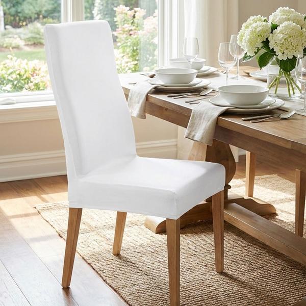 6 housses de chaise élégantes, blanches, tissu extensible OEKO-TEX Standard 100, lavables à 40 °C, résistantes à l’usure – couverture de l’assise et du dossier
