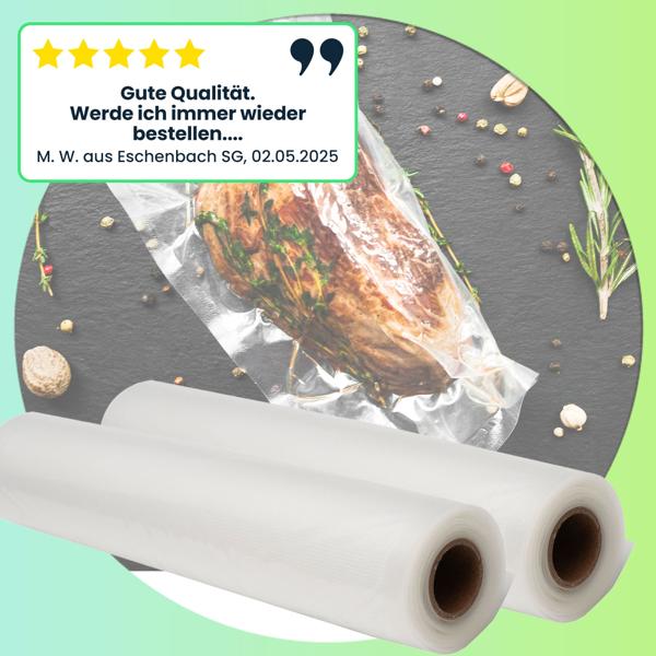 Vakuumier Folienschläuche, 28 x 500 cm, Profi Qualität, 4er Set, für Balken-Vakuumierer u. Schweissgeräte, BPA-frei, perfekt auch als Sous Vide Beutel