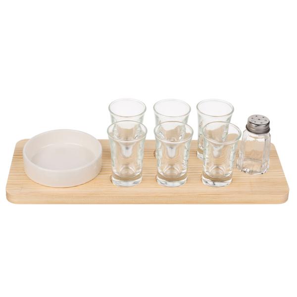 Tequila serving set, 9-piece, including glasses, salt shakers and bowls