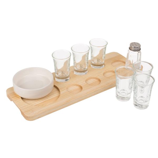 Tequila serving set, 9-piece, including glasses, salt shakers and bowls