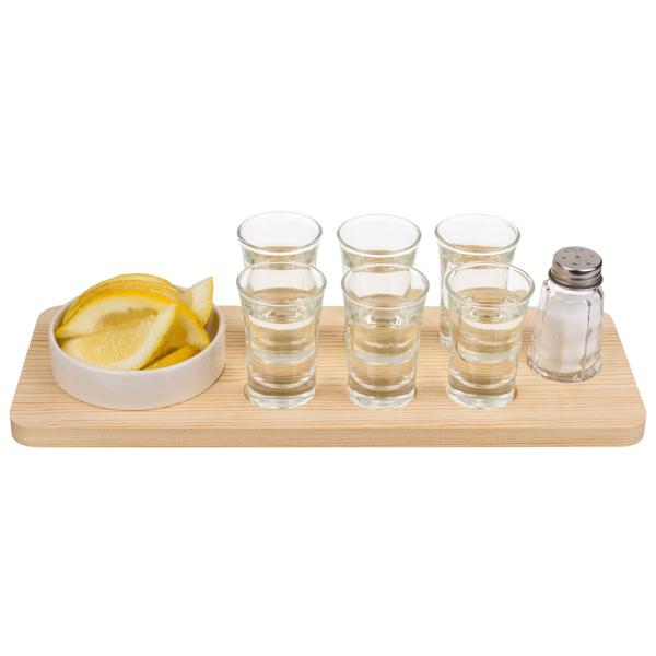 Tequila serving set, 9-piece, including glasses, salt shakers and bowls