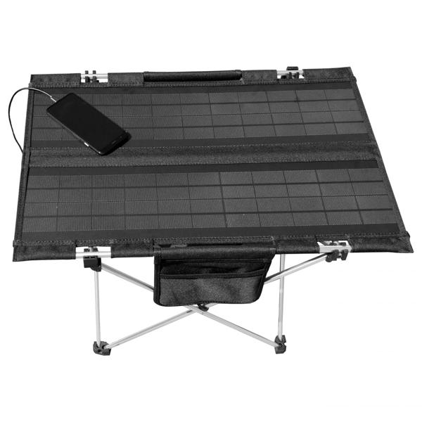 Foldable solar camping table (20W): USB-A & USB-C ports, 60.8x40.5 cm, black - Mobile power supply for outdoor adventures