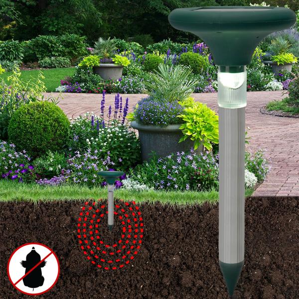 Repellente solare professionale per talpe con elegante illuminazione - Difesa efficace e senza veleni a 400 Hz e illuminazione del giardino