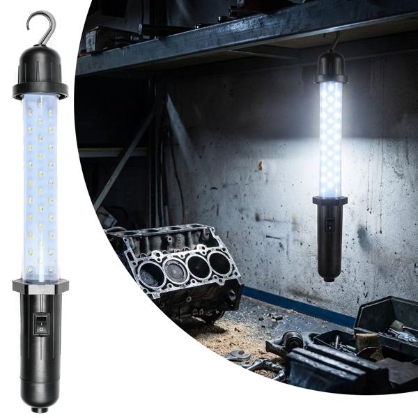 LED work light with hook – battery-operated – 30 LEDs, 130 lumens, 12000K, 416x58x58mm, ideal for workshop, camping & construction site – robust, bright, mobile