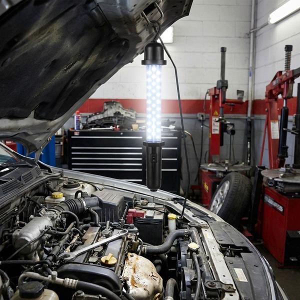 LED work light with hook – battery-operated – 30 LEDs, 130 lumens, 12000K, 416x58x58mm, ideal for workshop, camping & construction site – robust, bright, mobile