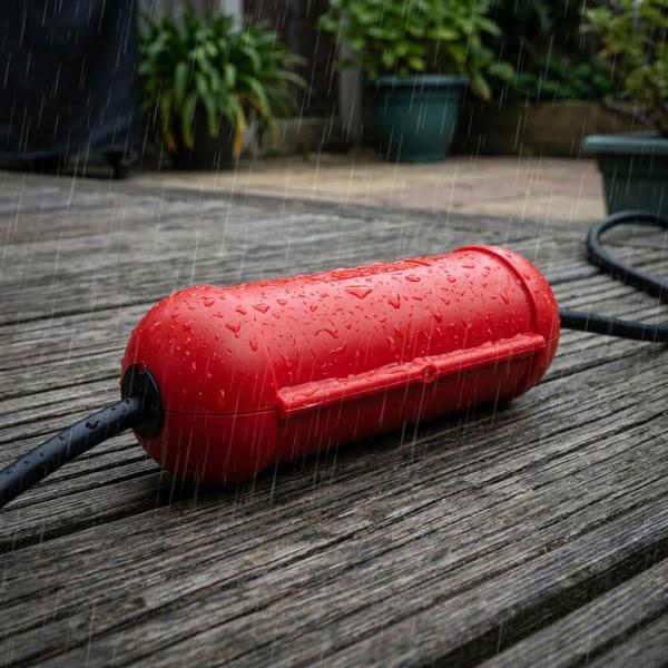 Schutzkapsel für Stromstecker - Robuste wetterfeste Schuko Steckerbox für sichere Stromverbindungen - Spritzfest - Rot