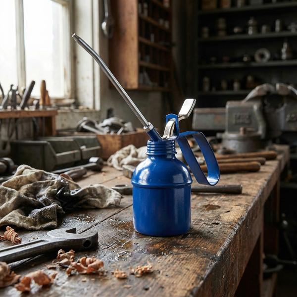 Ölspritzkanne 300 ml - Ölen von Fahrzeugen, Motoren & Maschinen mit Pumpfunktion - Stabile Metallkanne blau - Feste Tülle für dosierte Öl-Abgabe
