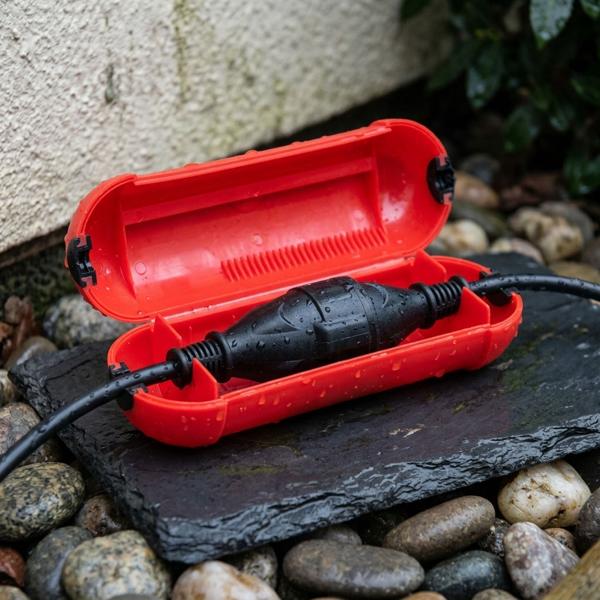 3er-Set Schutzkapsel für Stromstecker - Robuste wetterfeste Schuko Steckerbox für sichere Stromverbindungen - Spritzfest - Rot