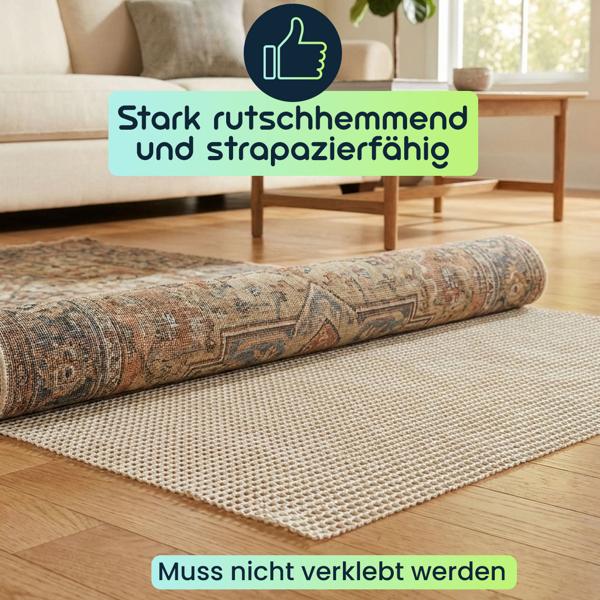 2er-Set Teppich Antirutschunterlage, Antirutschmatte zuschneidbar, 80 x 200 cm, Rutsch Stop für Teppiche, Schubladen, Kofferraum, creme-weiss