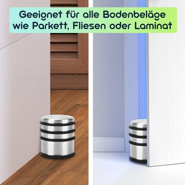 3er-Set Cleverer Türstopper ohne Bohren: Edelstahl-Türstopper mit Anti-Rutsch-Boden und Gummiringen – einfach & schnell - optimaler Schutz