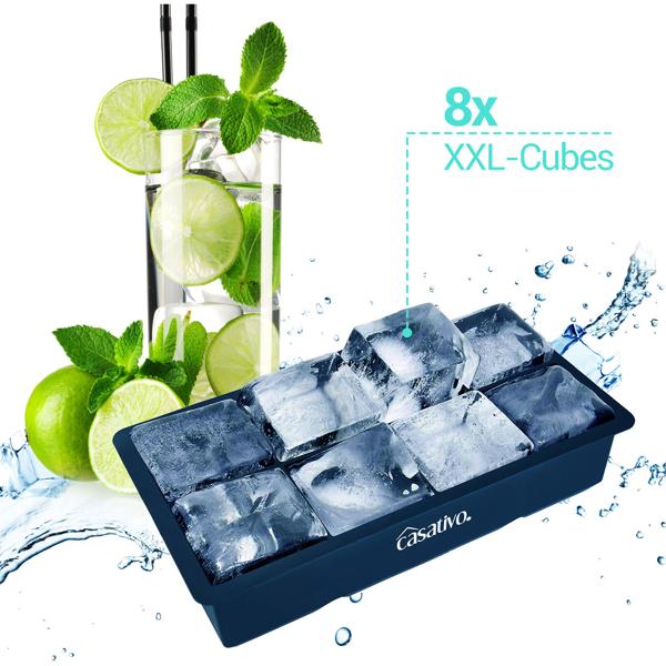 2er-Set XXL Silikon Eiswürfelform (8 Fächer, 5x5cm): Grosse Eiswürfel, 1 Liter Füllmenge – BPA-freie, langlebige & wiederverwendbare Eiswürfelform