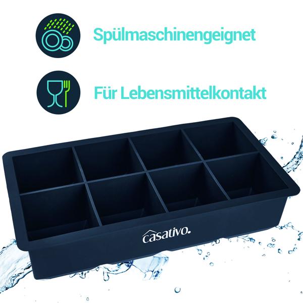 2er-Set XXL Silikon Eiswürfelform (8 Fächer, 5x5cm): Grosse Eiswürfel, 1 Liter Füllmenge – BPA-freie, langlebige & wiederverwendbare Eiswürfelform