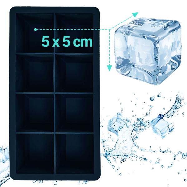 3er-Set XXL Silikon Eiswürfelform (8 Fächer, 5x5cm): Grosse Eiswürfel, 1 Liter Füllmenge – BPA-freie, langlebige & wiederverwendbare Eiswürfelform