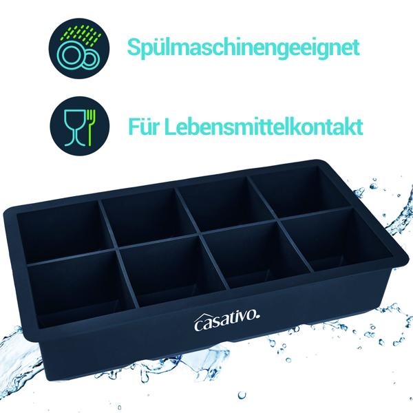 3er-Set XXL Silikon Eiswürfelform (8 Fächer, 5x5cm): Grosse Eiswürfel, 1 Liter Füllmenge – BPA-freie, langlebige & wiederverwendbare Eiswürfelform