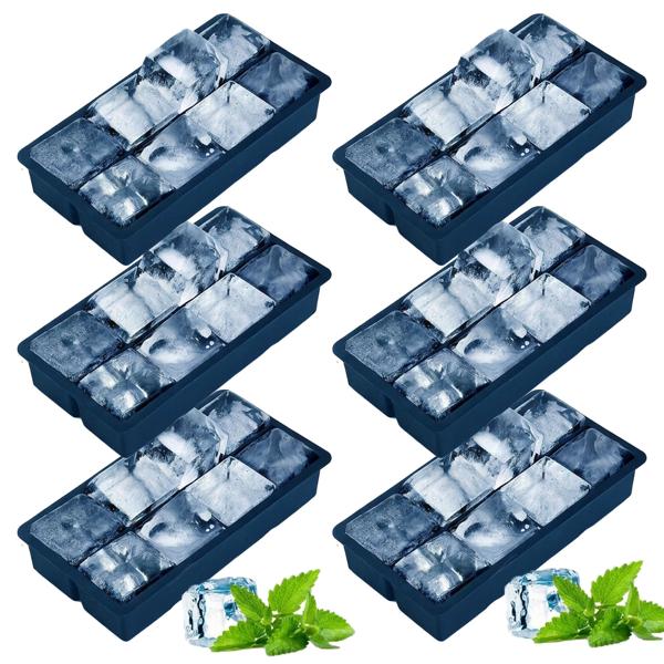6 moules à glaçons XXL (8 compartiments, 5 x 5 cm) – glaçons géants, capacité de 1 litre – bacs à glaçons sans BPA, longue durée de vie, réutilisables