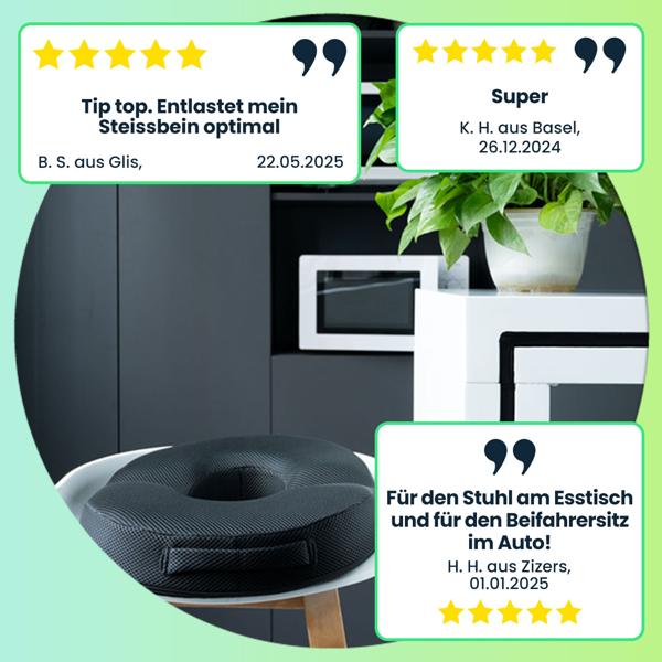 2er Ergonomischer Gel Sitzring aus Gel-Schaum, Komfort Sitzpolster entlastet Becken, Rücken und Steissbein, für den Bürostuhl oder auch im Auto