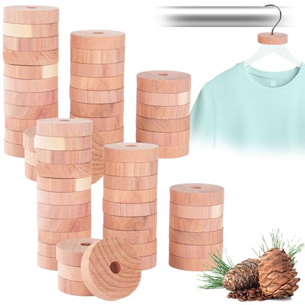 Premium cedar wood moth rings set of 60: Natural moth protection for closet & dressing room, suitable for all clothes hangers