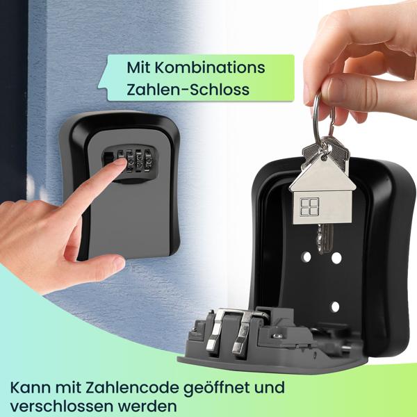 Robuster Schlüsselsafe mit Zahlen-Code – sichere Schlüsselaufbewahrung für drinnen & draussen, wetterfest, (11,5 x 8,5 x 4 cm), einfache Montage