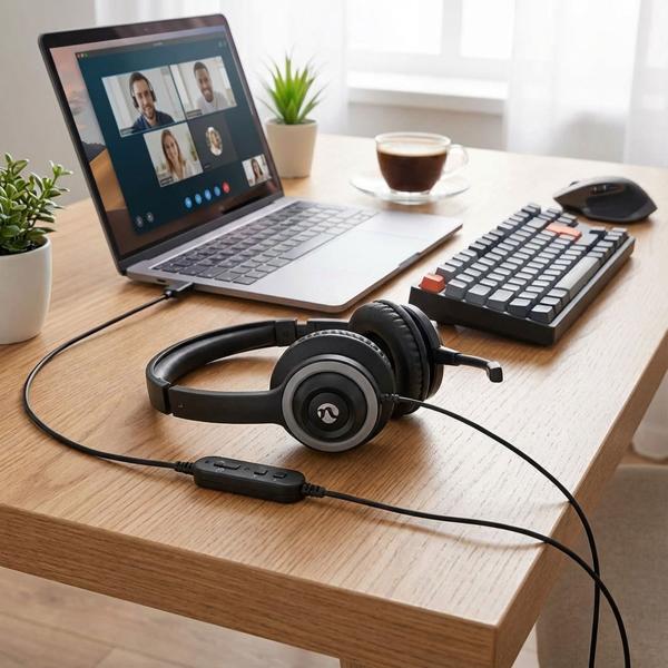Casque PC USB supra-auriculaire stéréo - Micro ajustable-confort optimal - Compatible Teams/Zoom/Google Meet - USB-C/USB-A - Longueur câble 1.80m
