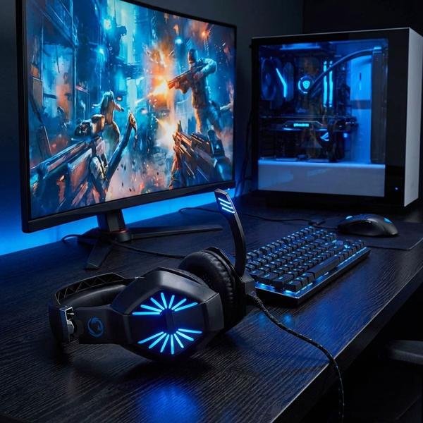 Gaming Headset - für Computerspiele & Voice-Chats - realistischer Sound, hohem Tragekomfort - LED-Lichteffekte, Mikrofon - USB-A, 2x 3.5 mm - 341g