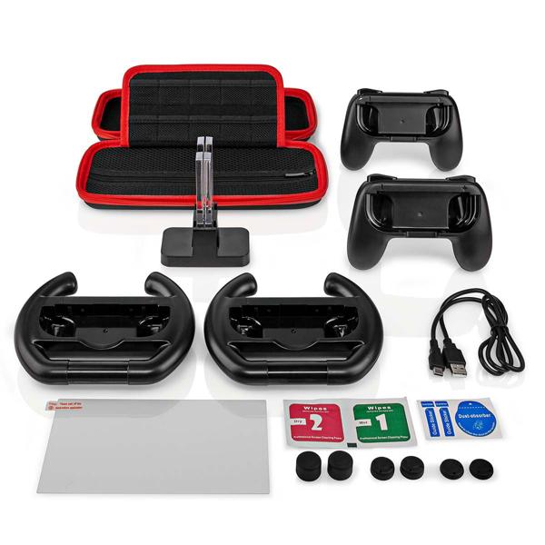 set di accessori da 13 pezzi per Nintendo Switch: stazione di ricarica, impugnature per controller e volante, tappi per i pollici, set completo per il massimo divertimento di gioco