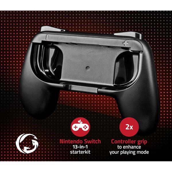 set di accessori da 13 pezzi per Nintendo Switch: stazione di ricarica, impugnature per controller e volante, tappi per i pollici, set completo per il massimo divertimento di gioco