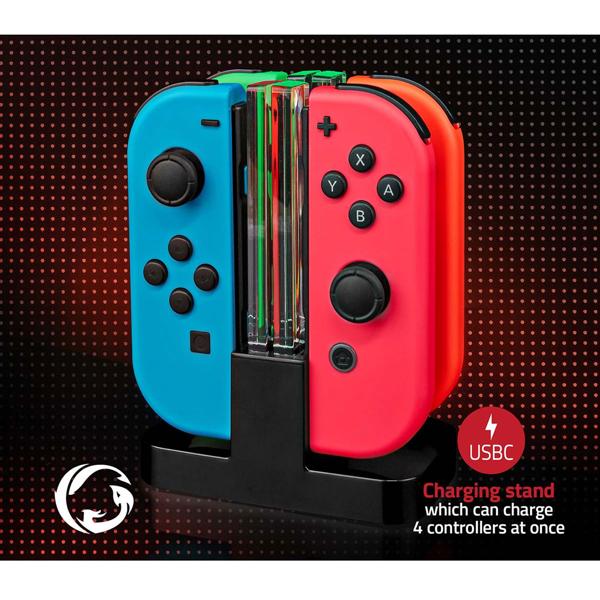 set di accessori da 13 pezzi per Nintendo Switch: stazione di ricarica, impugnature per controller e volante, tappi per i pollici, set completo per il massimo divertimento di gioco
