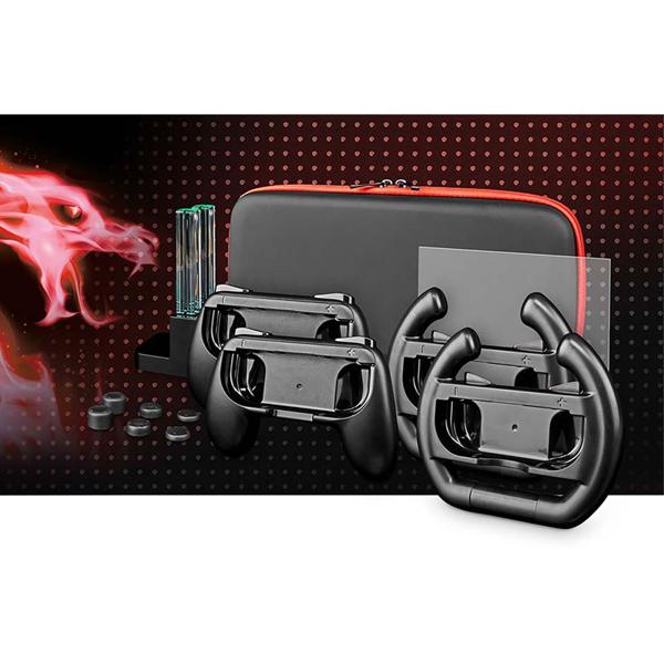 set di accessori da 13 pezzi per Nintendo Switch: stazione di ricarica, impugnature per controller e volante, tappi per i pollici, set completo per il massimo divertimento di gioco