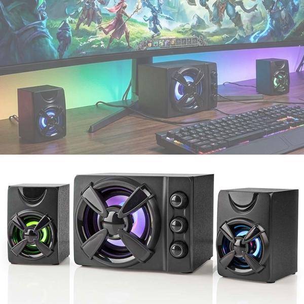Haut-parleur de jeu 2.1 subwoofer - Immersion sonore optimale gaming & home cinéma - Effets lumineux LED RGB - 33W puissance crête - USB