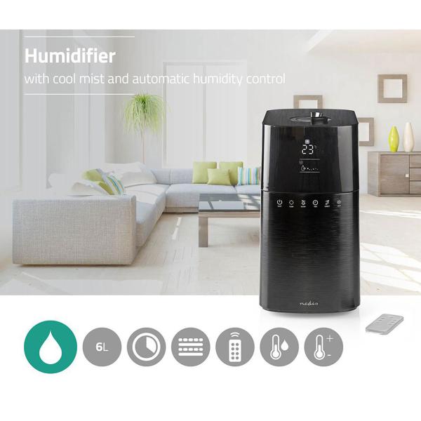Humidifier with light & fragrance for rooms up to 50 m², 6l, black
