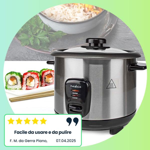 Elegante cuociriso in acciaio inox con funzione keep warm, 1 litro, 400 W, nero - argento, rivestimento antiaderente, per un massimo di 5 porzioni di riso delizioso