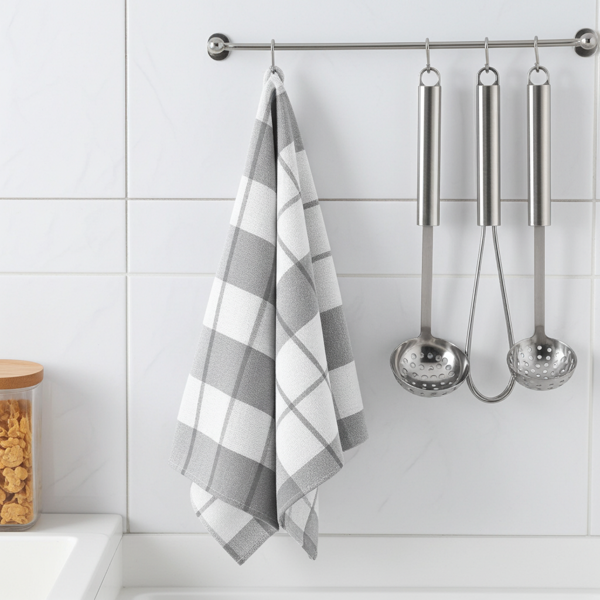 set di 8 strofinacci, grigio, 100% cotone, 70 x 50 cm