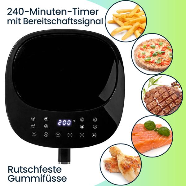 Digitale XL Heissluftfritteuse, 7,2 l für 4-8 Portionen, Touchscreen, Timer, 1800 W, bis 200°C, Air Fryer mit 8 Kochprogrammen, Grillen, Backen, Braten