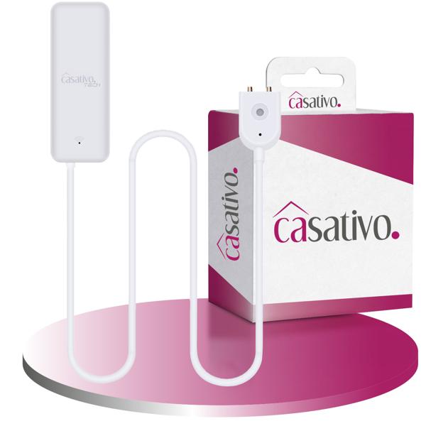 WiFi water detector with external sensor, white, water sensor for Tuya or SmartLife app, worldwide notification, alarm function