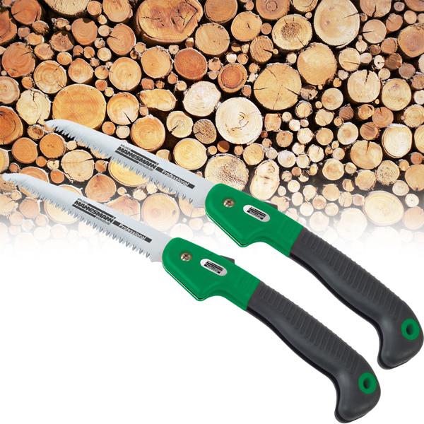 set di 2 Pratiche seghe da giardino pieghevoli per rami, ramoscelli e siepi, leggere e ideali per il giardinaggio e l‘uso all‘aperto